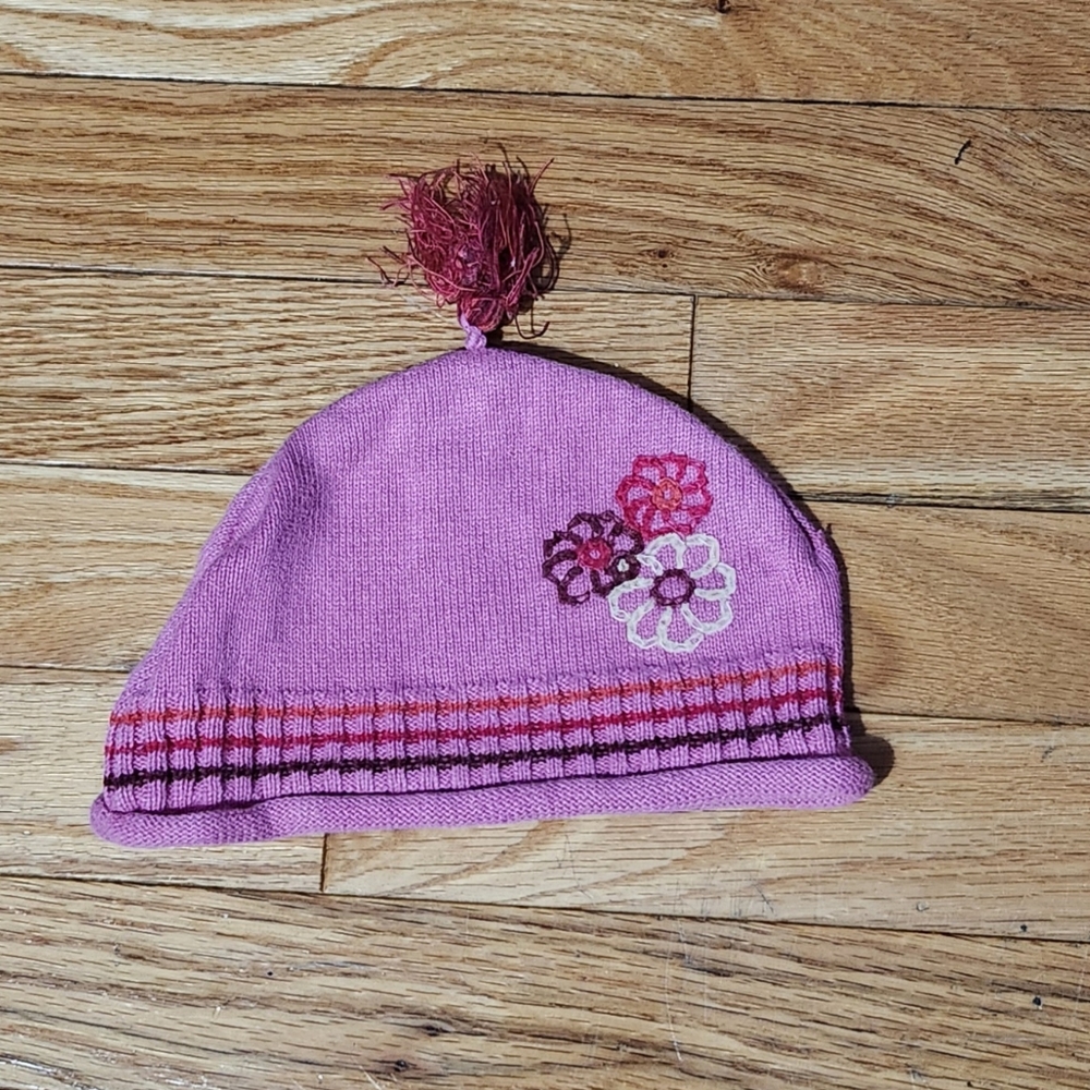 Baby Girl Flower Print And Ruffled Top Knitted Hat